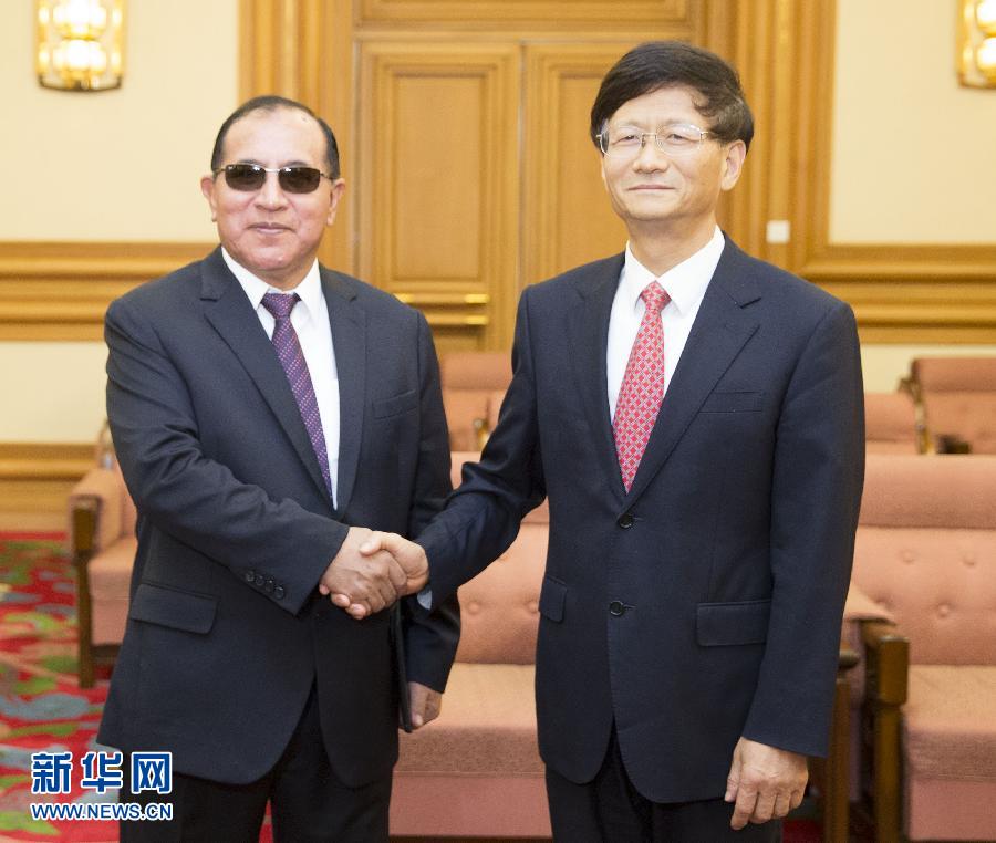 9月5日，中共中央政治局委員、中央政法委書記孟建柱在北京會見秘魯最高法院院長維克托&middot;盧卡斯&middot;蒂科納。 新華社記者 黃敬文 攝 