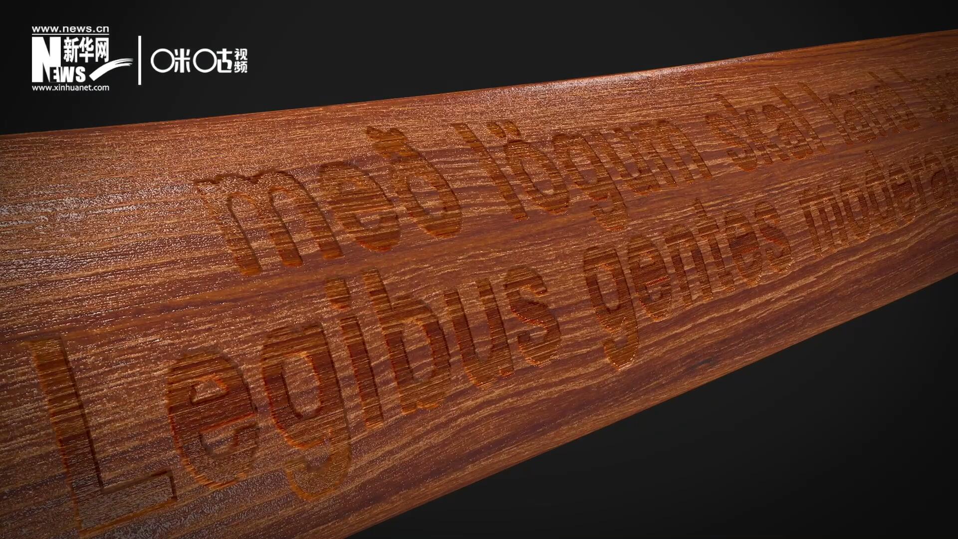 這把木槌尺寸超大、顏色棕紅、精雕細(xì)刻，上面刻有&ldquo;社會(huì)必須建立在法律的基礎(chǔ)上&rdquo;。