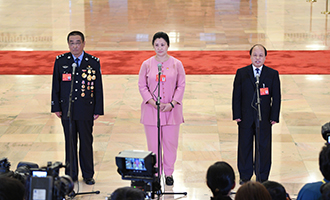崔光日、荀笑紅、巨曉林代表接受采訪