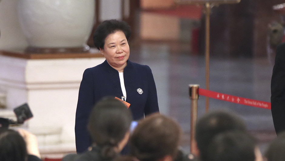 劉雅鳴步入&ldquo;部長通道&rdquo;，準備接受采訪