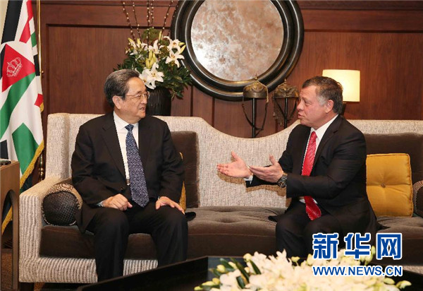11月9日，正在約旦進行正式友好訪問的全國政協主席俞正聲在安曼會見約旦國王阿卜杜拉二世。 新華社記者 劉衛兵 攝 